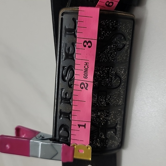 DIESEL 34 Vintage Y2K Black Leather Unisex Edgy Rocker Goth Silver Belt Buckle - Picture 12 of 16